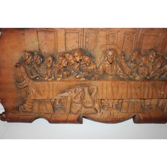 Hand Carved Wooden Last Supper 3D Sculpture Wall Plaque Art Work Religious Wood - Picture 3 of 4